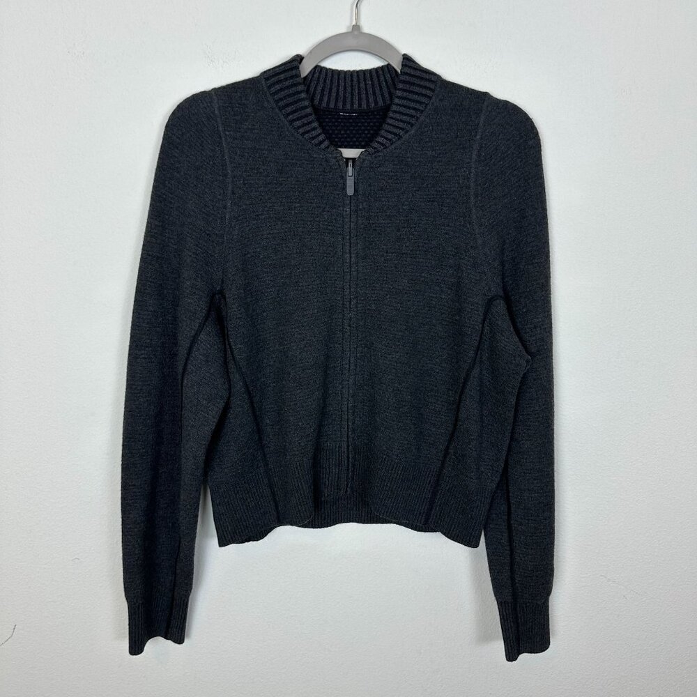 Lululemon All Around Full Zip Sweater 4 Black Merino Wool Blend Soft Knit Minima
